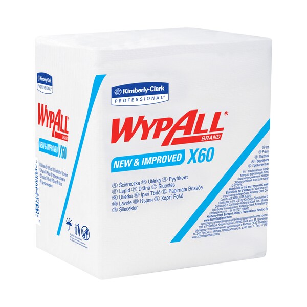 Wypall Kimberly Clark WypALL X60 1/4 Fold Industrial Wipers Bulk Pack, 12.5" x 12", White, 76/Box, 12 Boxes/Case - KW116