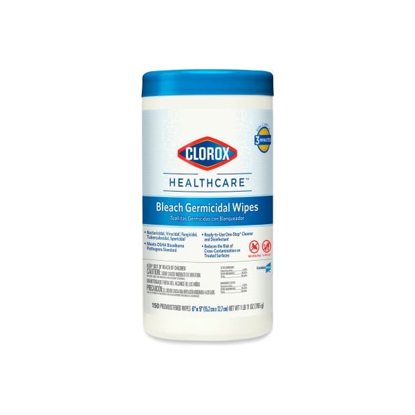 Clorox Healthcare Bleach Germicidal Wipes, 70 Wipes/Canister - 35309CT