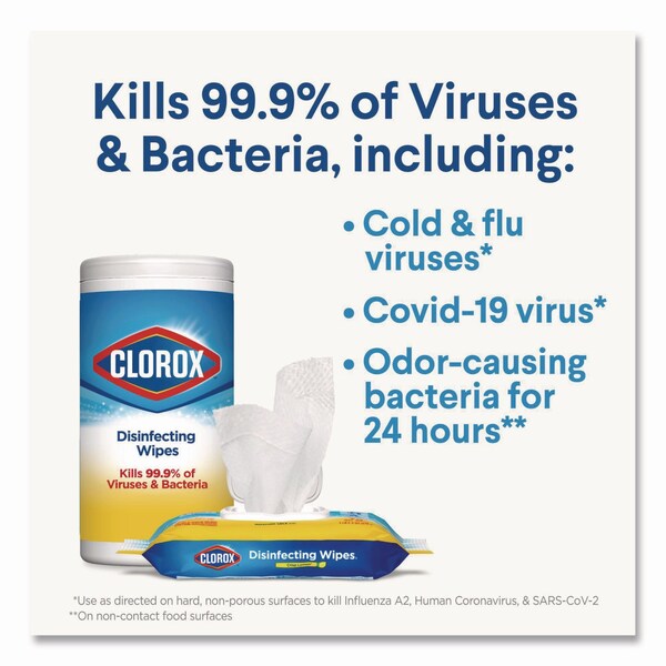 Clorox Disinfecting Wipes, 7 x 7.75, Crisp Lemon, 75/Canister, 6PK - 01628