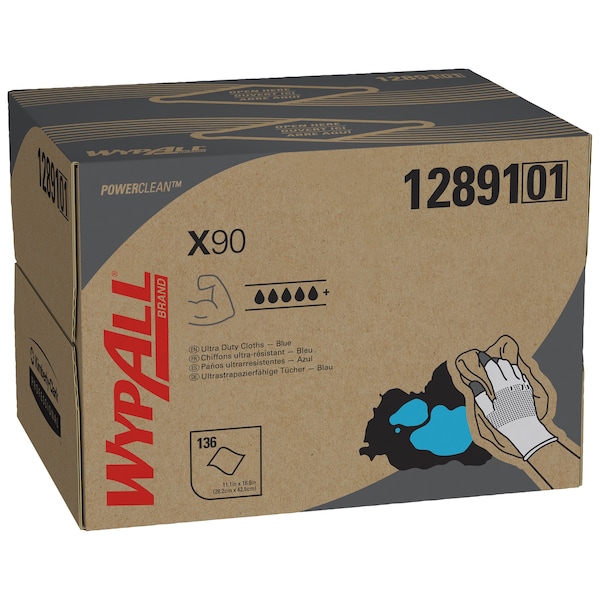 Kimberly-Clark Professional WypAll Power Clean X90 Ultra Duty Cloths (12891), Wipes BRAG BOX, Blue Denim, 1 Box / Case - 12891