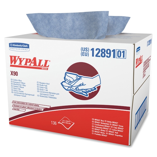Kimberly-Clark Professional WypAll Power Clean X90 Ultra Duty Cloths (12891), Wipes BRAG BOX, Blue Denim, 1 Box / Case - 12891