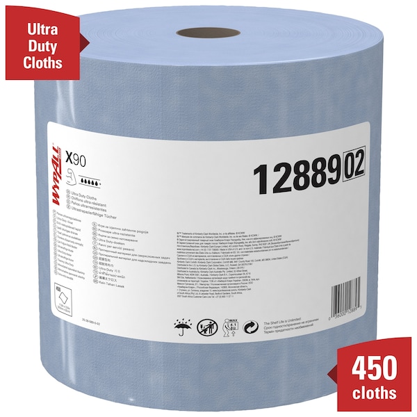 Kimberly-Clark Professional WypAll Power Clean X90 Ultra Duty Cloths (12889), Wipes Jumbo Roll, Blue Denim, 1 Roll /Case - 12889