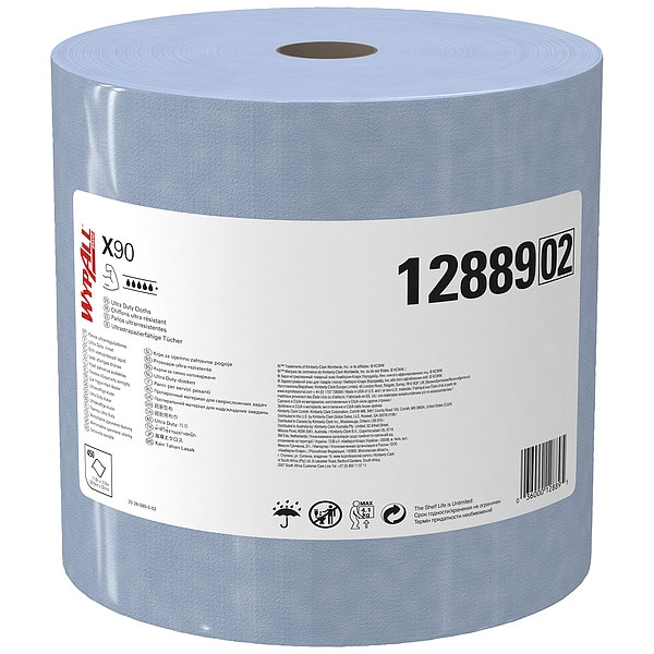 Kimberly-Clark Professional WypAll Power Clean X90 Ultra Duty Cloths (12889), Wipes Jumbo Roll, Blue Denim, 1 Roll /Case - 12889