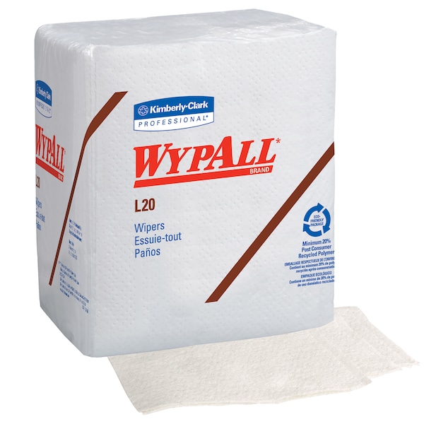 Kimberly-Clark Professional WypAll General Clean L20 Medium Cleaning Cloths (47022), Quarterfold Format, White, 4-Ply, 12 Packs - 47022