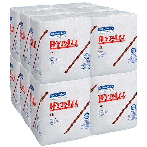 Kimberly-Clark Professional WypAll General Clean L20 Medium Cleaning Cloths (47022), Quarterfold Format, White, 4-Ply, 12 Packs - 47022