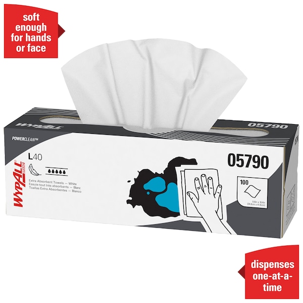 Kimberly-Clark Professional WypAll L40 Disposable Towels 05790 Pop-Up White 9 100 - 05790