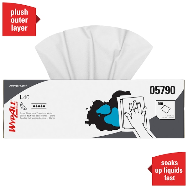 Kimberly-Clark Professional WypAll L40 Disposable Towels 05790 Pop-Up White 9 100 - 05790
