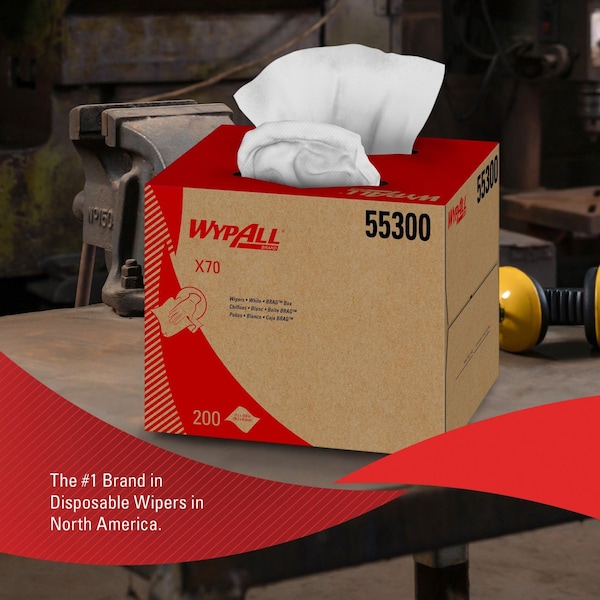 Wypall WypAll Power Clean X70 Medium Duty Cloths (55300), Brag Box, White, 1 Box with 200 Sheets - 55300