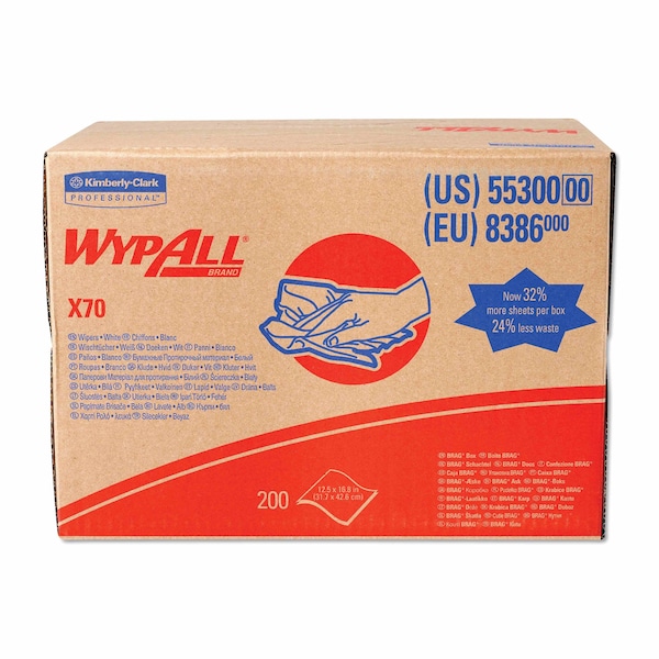 Wypall WypAll Power Clean X70 Medium Duty Cloths (55300), Brag Box, White, 1 Box with 200 Sheets - 55300
