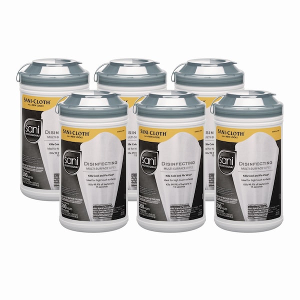 Sani Professional Disinfecting Multi-Surface Wipes, 7 1/2 x 5 3/8, 200/Canister, PK6 - NIC P22884