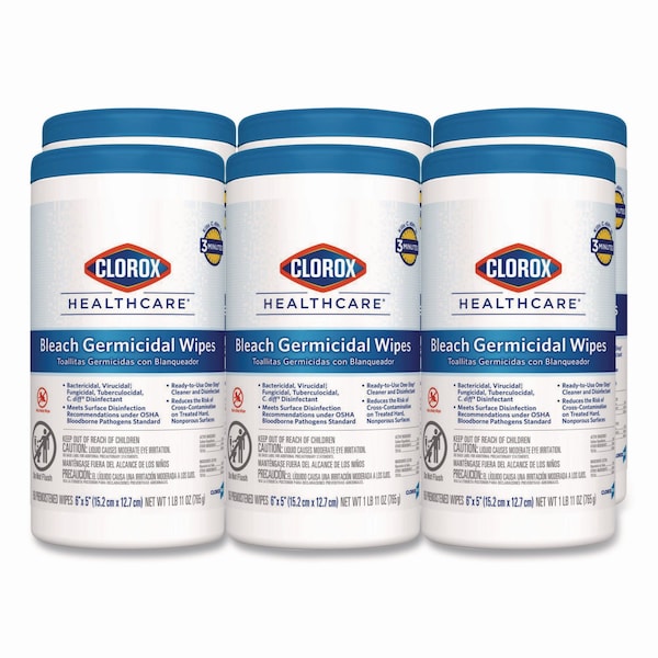 Clorox Bleach Germicidal Wipes, 6 x 5, Unscented, 150/Canister, PK6 - CLO 30577
