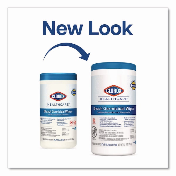 Clorox Bleach Germicidal Wipes, 6 x 5, Unscented, 150/Canister, PK6 - CLO 30577
