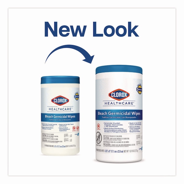 Clorox Bleach Germicidal Wipes, 6.75 x 9, Unscented, 70/Canister - 35309