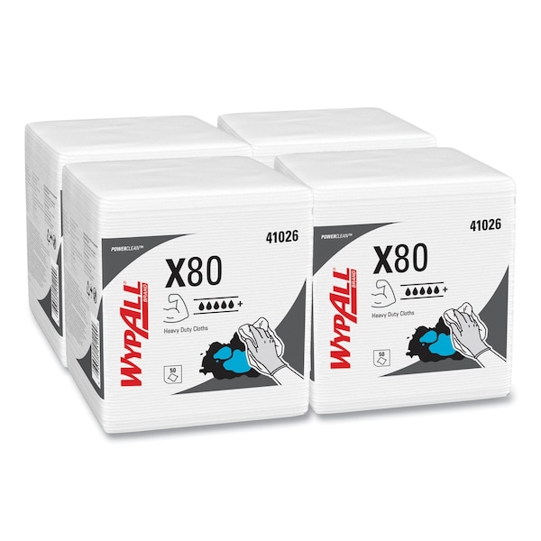 Wypall X80 Cloths, HYDROKNIT, 1/4 Fold, 12 1/2 x 12, White, PK200 - KCC 41026