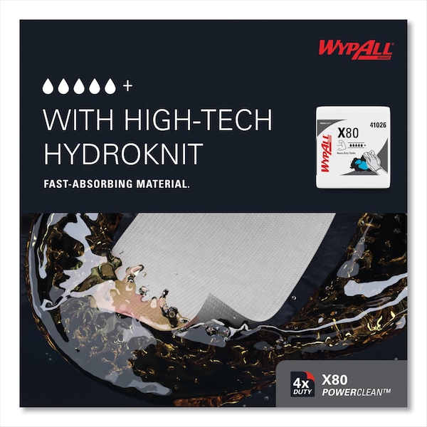 Wypall X80 Cloths, HYDROKNIT, 1/4 Fold, 12 1/2 x 12, White, PK200 - KCC 41026