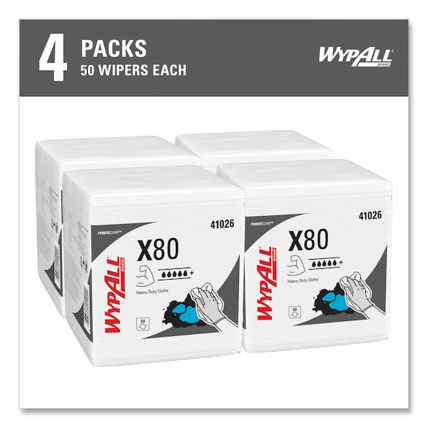 Wypall X80 Cloths, HYDROKNIT, 1/4 Fold, 12 1/2 x 12, White, PK200 - KCC 41026