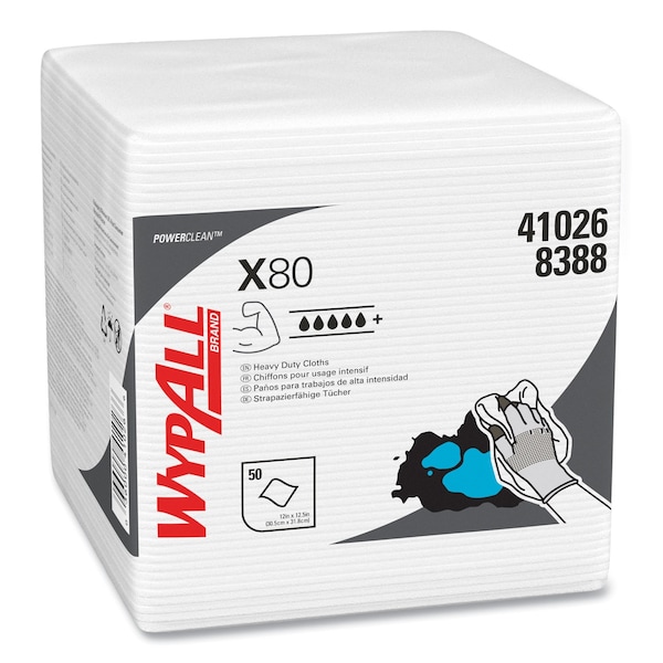 Wypall X80 Cloths, HYDROKNIT, 1/4 Fold, 12 1/2 x 12, White, PK200 - KCC 41026