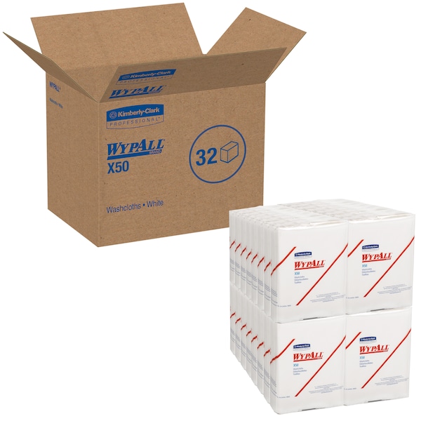 Kimberly-Clark Professional WypAll General Clean X50 Cleaning Cloths (35025), Strong for Extended Use, Quarterfold, White - 35025