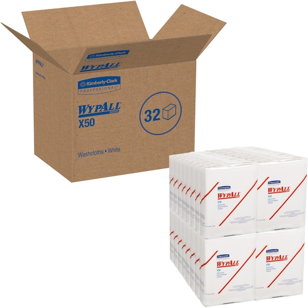 Kimberly-Clark Professional WypAll General Clean X50 Cleaning Cloths (35025), Strong for Extended Use, Quarterfold, White - 35025