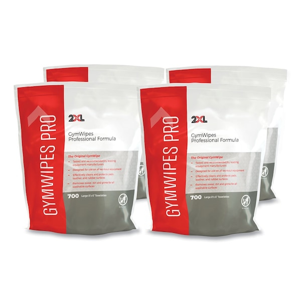2Xl Gym Wipes Professional, 6 x 8, Unscented, 700/PK, PK4 - TXL L38