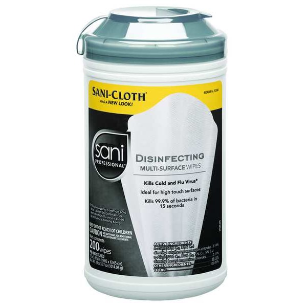 Sani Professional Disinfecting Wipes, 7-1/2 x 5-3/8", 6 Pack, 200 Wipes - P22884