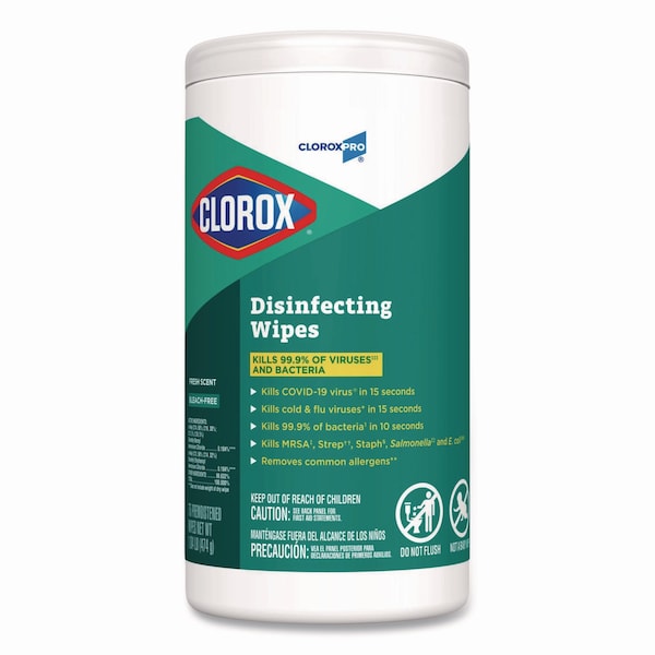 Clorox Disinfecting Wipes, 7 x 8, Fresh Scent, 75/Canister - 15949