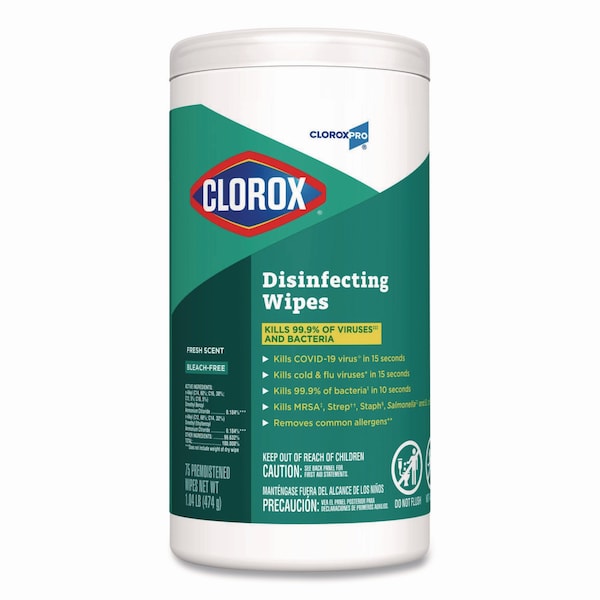 Clorox Disinfecting Wipes, 7 x 8, Fresh Scent, 75/Canister - 15949