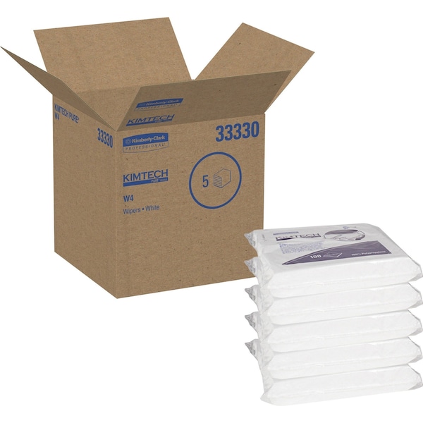 Kimberly-Clark Professional W4 Dry Cleanroom Wipes (33330), Double Bag, White, 12" x 12", Disposable, 100 Wipes/Pck, 5 Pcks/Case - 33330