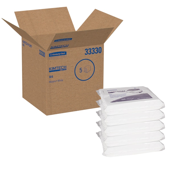 Kimberly-Clark Professional W4 Dry Cleanroom Wipes (33330), Double Bag, White, 12" x 12", Disposable, 100 Wipes/Pck, 5 Pcks/Case - 33330