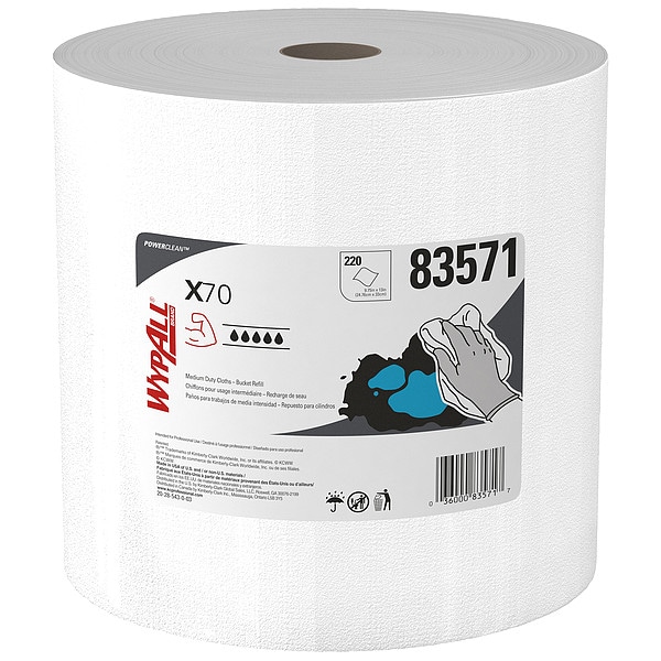Kimberly-Clark Professional WypAll Power Clean X70 Medium Duty Cloths in a Bucket Refill (83571), Long Lasting, White, 1 Bucket - 83571