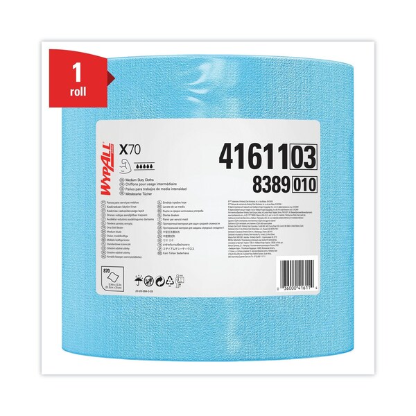 Wypall X70 Cloths, Jumbo Roll, 12 1/2 x 13 2/5, Blue, PK870 - KCC 41611