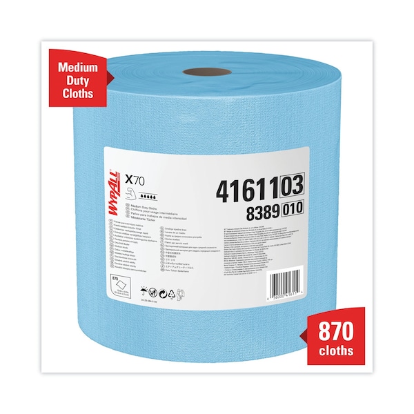 Wypall X70 Cloths, Jumbo Roll, 12 1/2 x 13 2/5, Blue, PK870 - KCC 41611