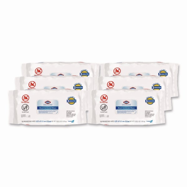 Clorox Bleach Germicidal Wipes, 6.75 x 9, Unscented, 100 Wipes, 6PK - 32621