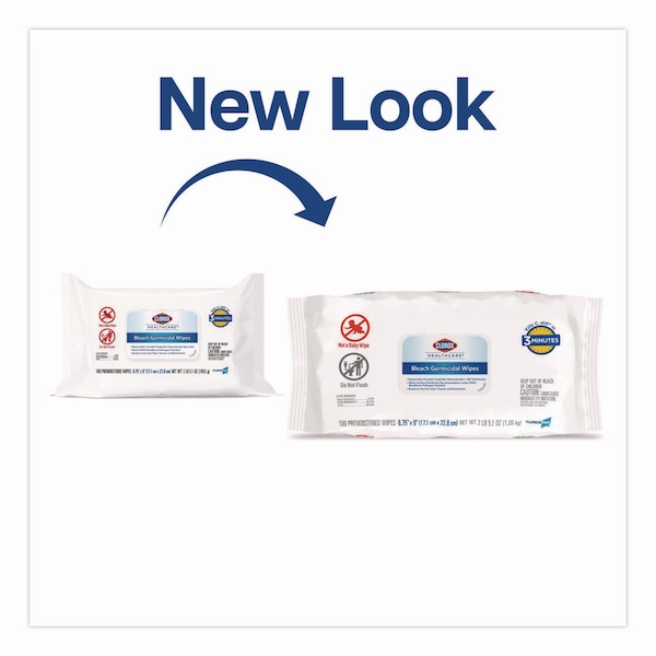 Clorox Bleach Germicidal Wipes, 6.75 x 9, Unscented, 100 Wipes, 6PK - 32621