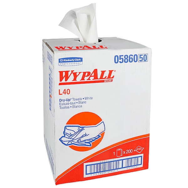 Kimberly-Clark Professional WypAll Power Clean L40 Extra Absorbent Towels (05860), Limited Use, White, 1 Roll / Box, 200 Towels - 05860