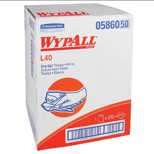 Kimberly-Clark Professional WypAll Power Clean L40 Extra Absorbent Towels (05860), Limited Use, White, 1 Roll / Box, 200 Towels - 05860