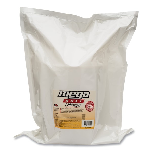 2Xl Gym Wipes Mega Roll Refill, 8 x 8, White, 1200/Roll, PK2 - TXL L420