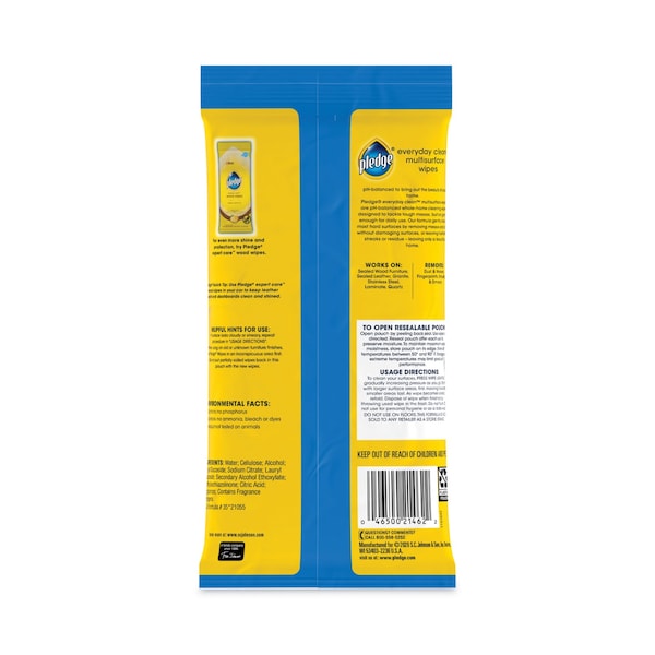 Pledge Multi-Surface Cleaner Wet Wipes, Cloth, 7 x 10, Fresh Citrus, 25 Wipes, 12PK - 319249