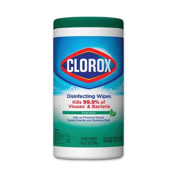 Clorox Disinfecting Wipes, Fresh Scent, 7 x 8, White, 75/Canister, PK6 - CLO 01656