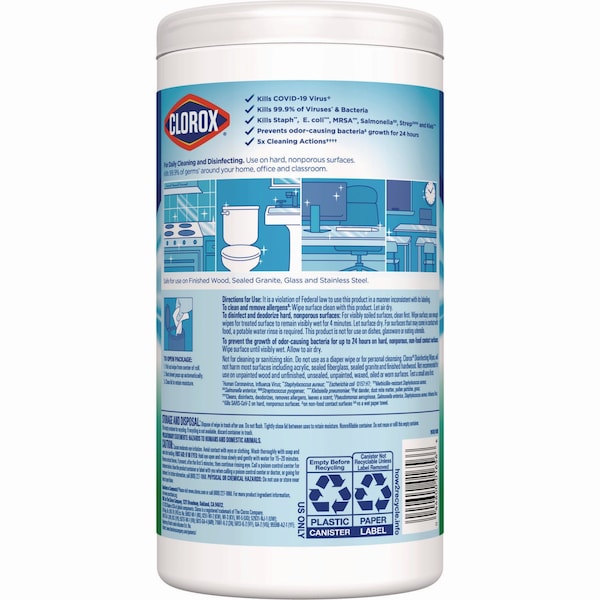 Clorox Disinfecting Wipes, Fresh Scent, 7 x 8, White, 75/Canister, PK6 - CLO 01656
