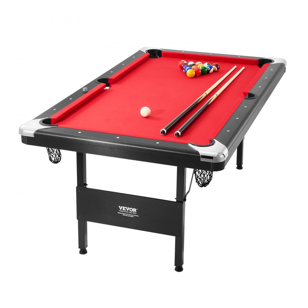 VEVOR Billiards Table, 6.3 ft Pool Table, Portable Foldable Space-Saving Table, Billiard Table Set Includes Balls, Cues, Chalks and Brush, Black with Red Cloth, Perfect for Family Game Room Kid Adult - ZDTTQZHHRZBCYJ11EV0