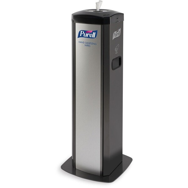 Purell Floor Stand Dispenser, DS360, f/Hand Sanitizer Wipes, BK/SR - GOJ911401SLVHSW