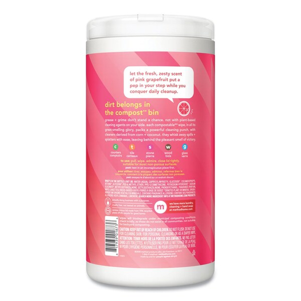 Method All Purpose Cleaning Wipes, 1 Ply, Pink Grapefruit, White, 70 Wipes, 6PK - 338527
