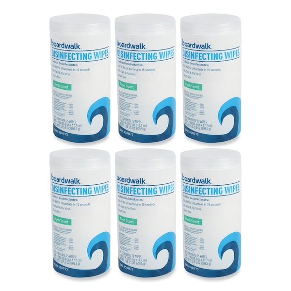 Boardwalk Disinfecting Wipes, 8 x 7, Fresh Scent, 75/Canister, PK6 - BWK454W75