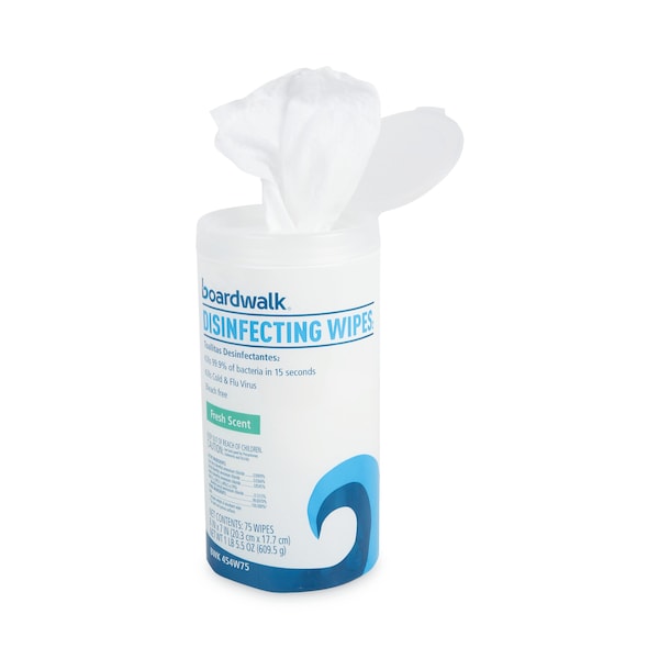 Boardwalk Disinfecting Wipes, 8 x 7, Fresh Scent, 75/Canister, PK6 - BWK454W75