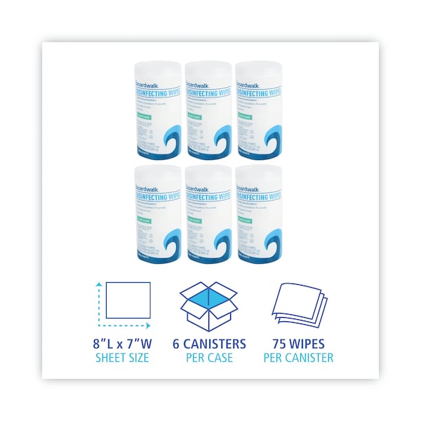 Boardwalk Disinfecting Wipes, 8 x 7, Fresh Scent, 75/Canister, PK6 - BWK454W75