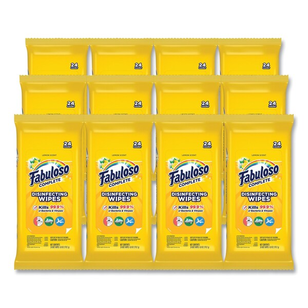 Fabuloso Multi Purpose Wipes, 7 x 7, Lemon, 24 Wipes, 12PK - US07423A