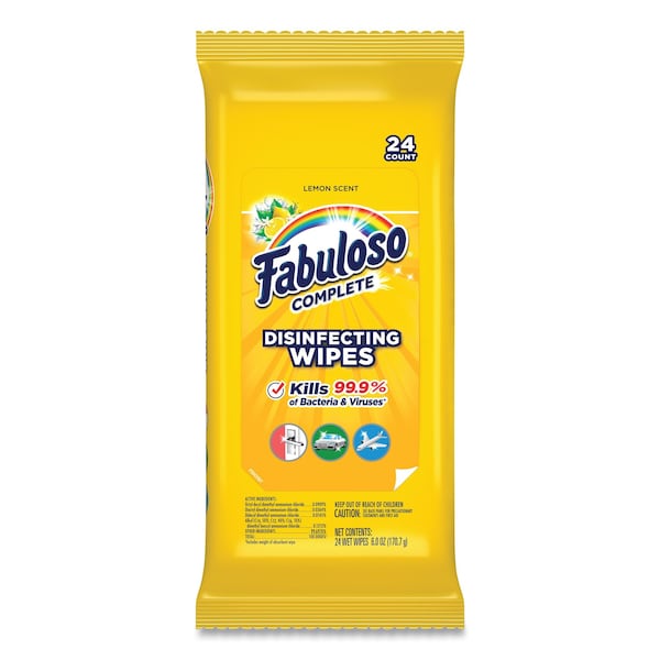 Fabuloso Multi Purpose Wipes, 7 x 7, Lemon, 24 Wipes, 12PK - US07423A