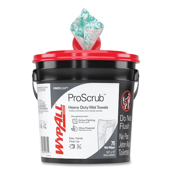 Wypall Waterless Hand Wipes, 75 Per Container, Bucket, Cloth, 9 in  x 12 in, PK6 - 91371CT