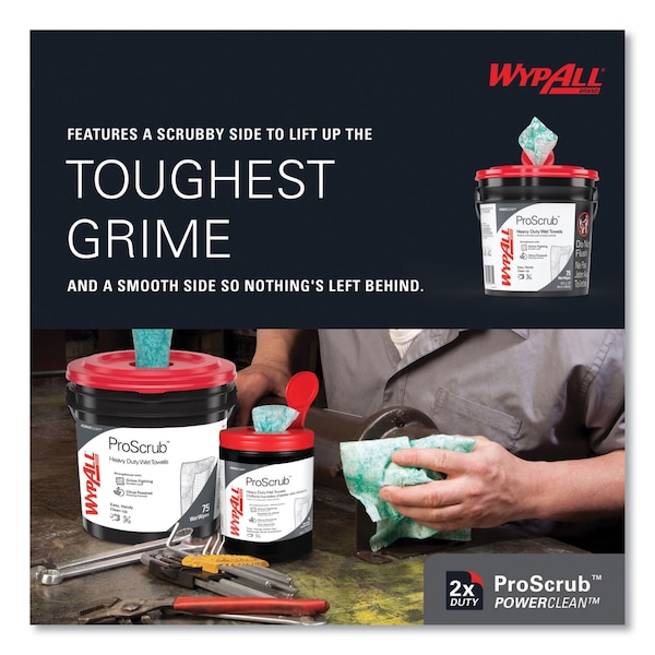 Wypall Waterless Hand Wipes, 75 Per Container, Bucket, Cloth, 9 in  x 12 in, PK6 - 91371CT